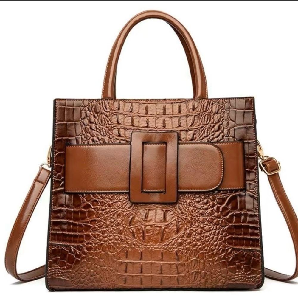 Ombré Cognac Brown Crocodile Belt Detail Handbag
